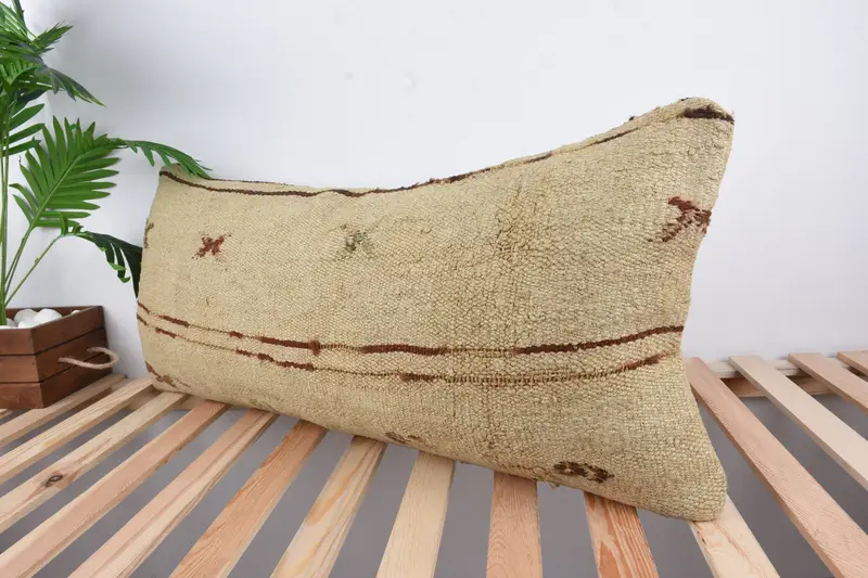 Pastel Cushion, Throw Kilim Pillow, Cushion Cover, Outdoor Patio Pillow, Gift Pillow, 16x36 Beige Pillow Case, Vintage Kilim Pillow - 5