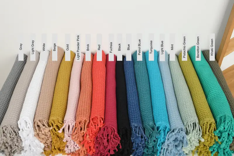 Personalized Turkish Towel Handmade Bath Waffle Beige, 36x67 Inches