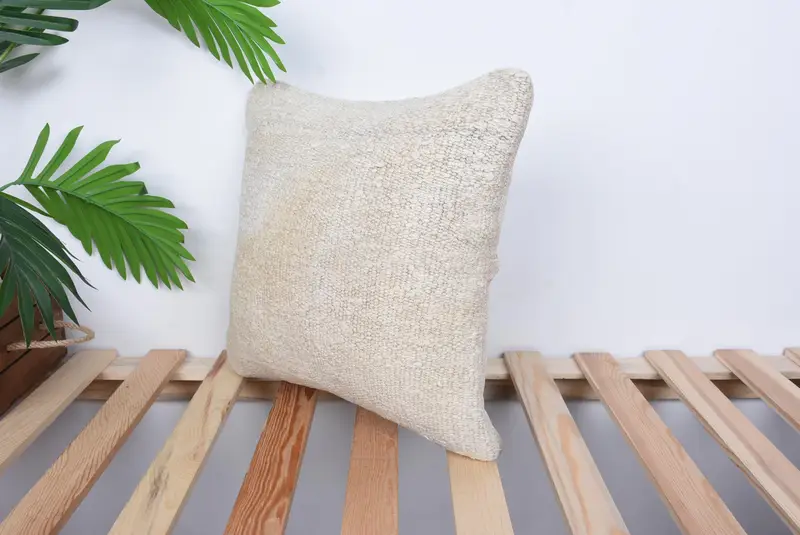 14x14 Beige Pillow Sham, Throw Kilim Pillow, Retro Pillow Sham, Cushion Case, Pillow for Sofa, Kilim Pillow Cover, Cotton Pillow - 5