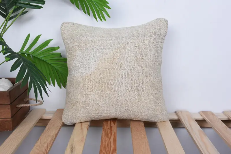 14x14 Beige Pillow Sham, Throw Kilim Pillow, Retro Pillow Sham, Cushion Case, Pillow for Sofa, Kilim Pillow Cover, Cotton Pillow - 1