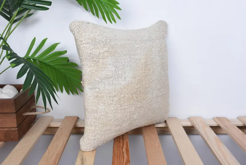 14x14 Beige Pillow Sham, Throw Kilim Pillow, Retro Pillow Sham, Cushion Case, Pillow for Sofa, Kilim Pillow Cover, Cotton Pillow - 4