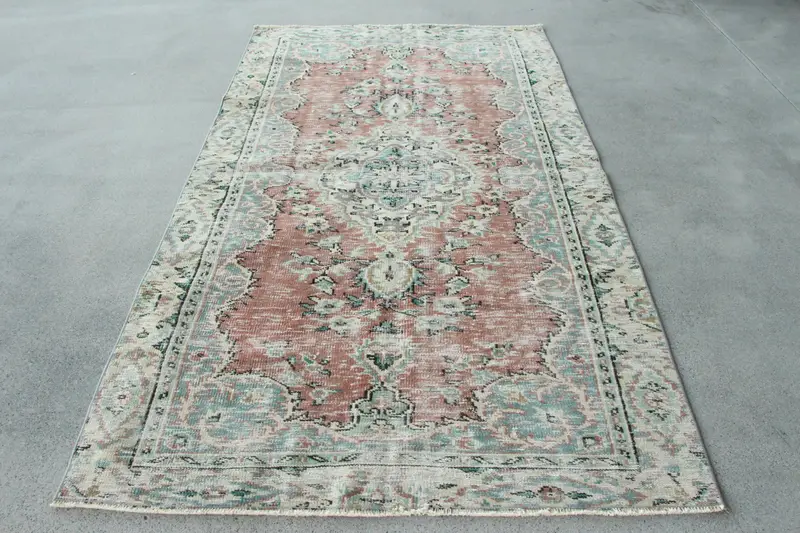 4.5x8.2 ft Oushak Türk Halısı, Kırmızı Vintage Halı Yün - 1