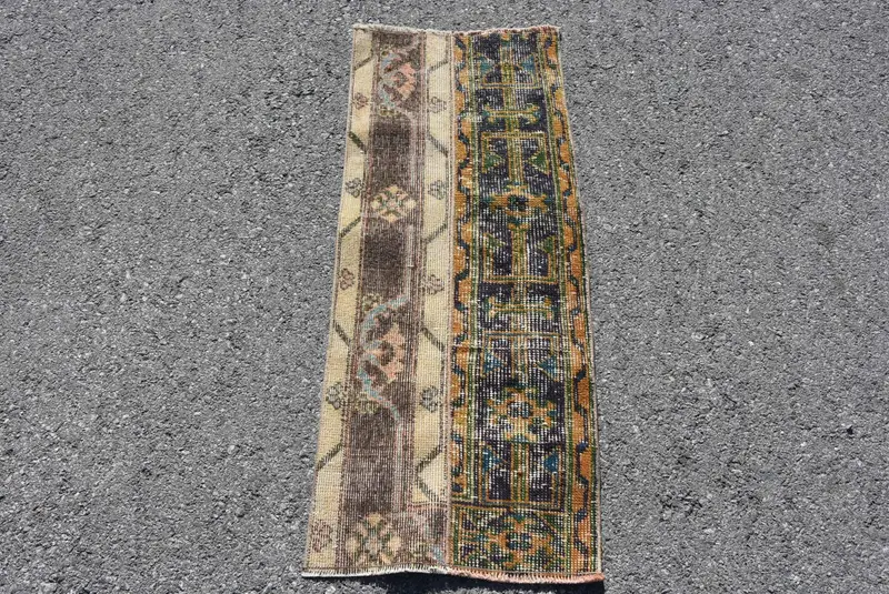 Alfombra turca vintage, alfombra Oushak de 1,4x3,3 pies, alfombra marrón pequeña del suroeste - 1
