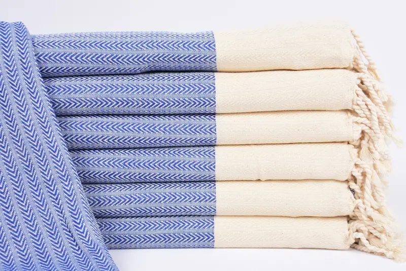 Beach Towel Monogrammed Turkish Cotton Sax Blue Palm, 67x36 Inches