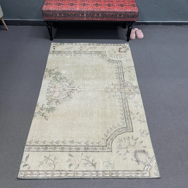 3,6x6 ft Teppich, türkischer Akzentteppich, weißer Oushak-Teppich - 1