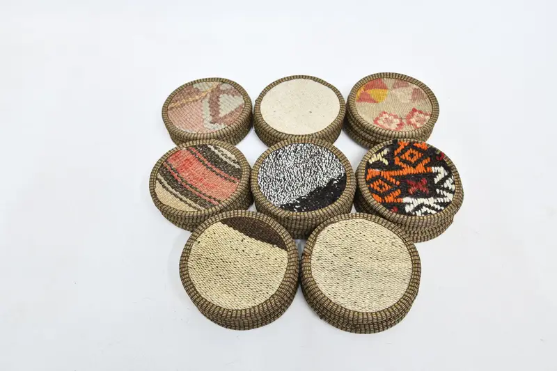 Bohemian Round Coaster Set, Unique Kilim Coasters