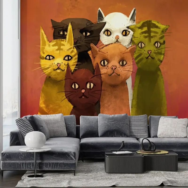 紙の壁アート、カスタムウォールペーパー、、抽象的な壁紙、猫の壁の壁画、明るい壁紙、猫愛好家のギフト壁ポスター、 - 8