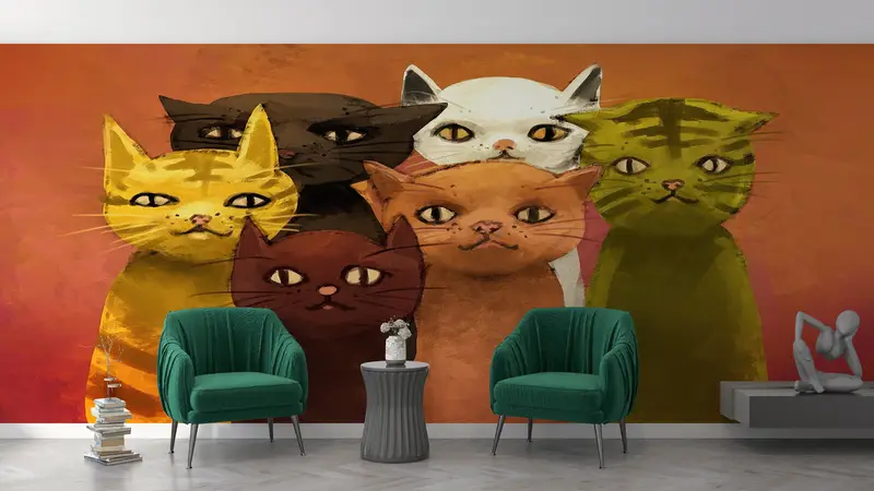 紙の壁アート、カスタムウォールペーパー、、抽象的な壁紙、猫の壁の壁画、明るい壁紙、猫愛好家のギフト壁ポスター、 - 4