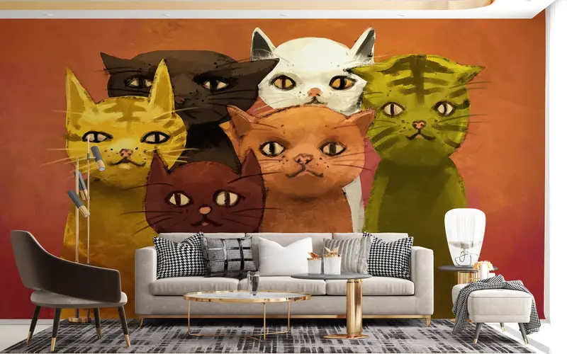 紙の壁アート、カスタムウォールペーパー、、抽象的な壁紙、猫の壁の壁画、明るい壁紙、猫愛好家のギフト壁ポスター、 - 3