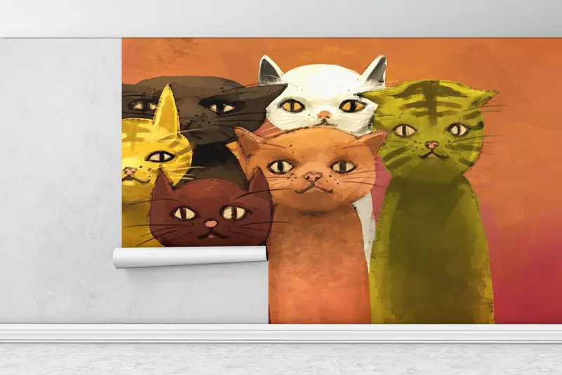 紙の壁アート、カスタムウォールペーパー、、抽象的な壁紙、猫の壁の壁画、明るい壁紙、猫愛好家のギフト壁ポスター、 - 6