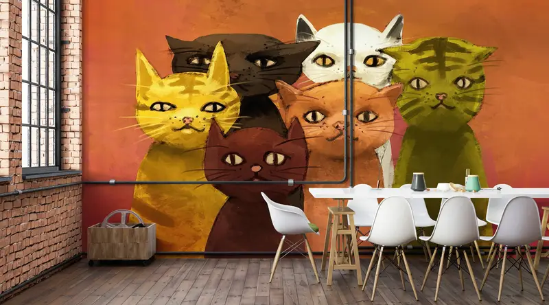 紙の壁アート、カスタムウォールペーパー、、抽象的な壁紙、猫の壁の壁画、明るい壁紙、猫愛好家のギフト壁ポスター、 - 1