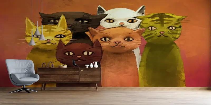 紙の壁アート、カスタムウォールペーパー、、抽象的な壁紙、猫の壁の壁画、明るい壁紙、猫愛好家のギフト壁ポスター、 - 2