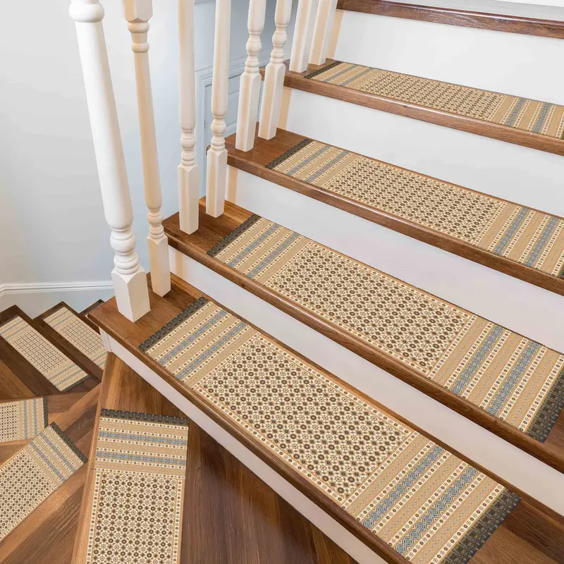Blue Kilim Design Printed Rug: Ethnic & Geometric Stair Rug