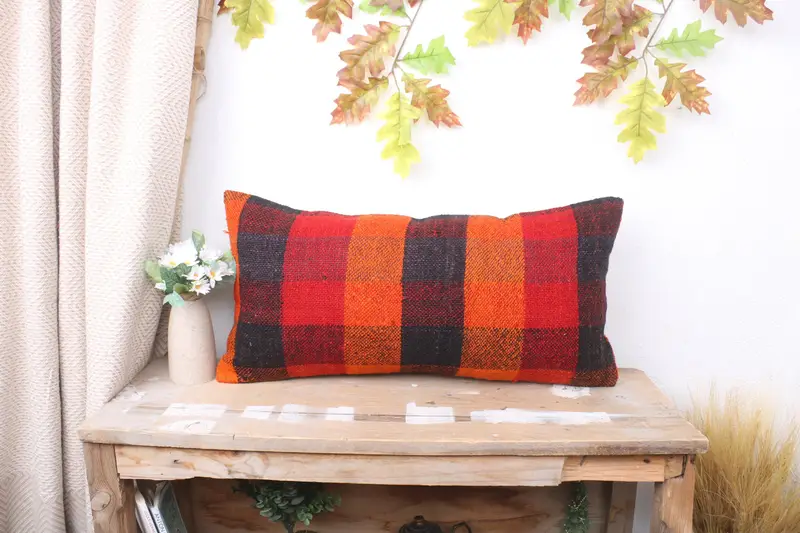 12x24 Orange Cushion Cover, Square Throw Pillow Cover, Kilim Cushion Sham, Boho Pillow, Vintage Kilim Throw Pillow, Cushion Cover - 1