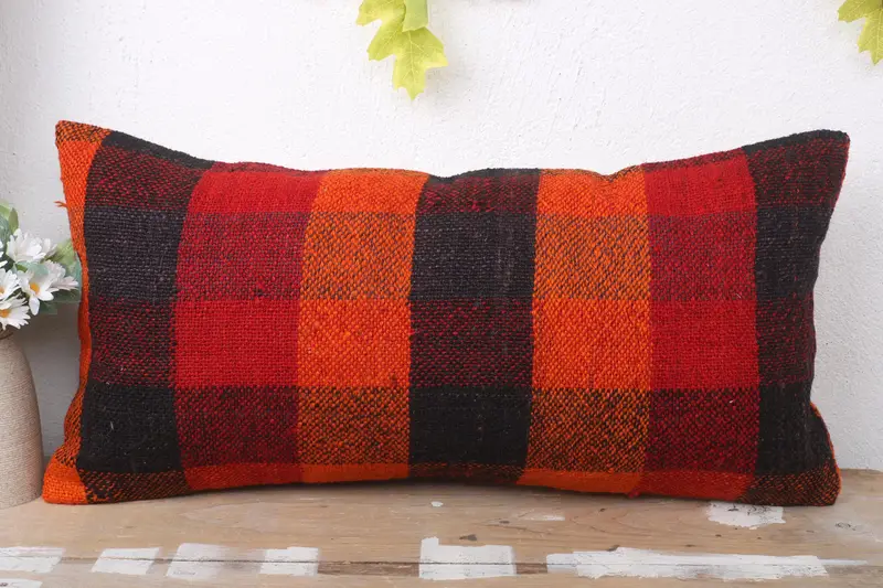 12x24 Orange Cushion Cover, Square Throw Pillow Cover, Kilim Cushion Sham, Boho Pillow, Vintage Kilim Throw Pillow, Cushion Cover - 2