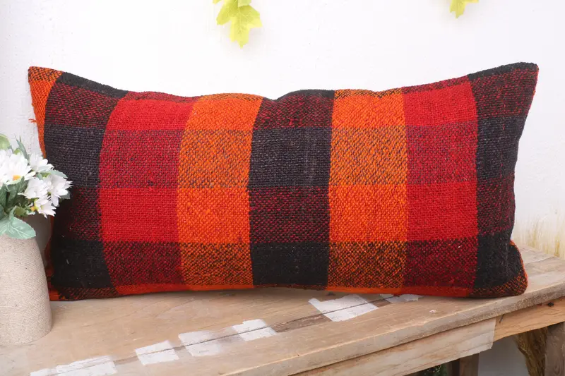 12x24 Orange Cushion Cover, Square Throw Pillow Cover, Kilim Cushion Sham, Boho Pillow, Vintage Kilim Throw Pillow, Cushion Cover - 4