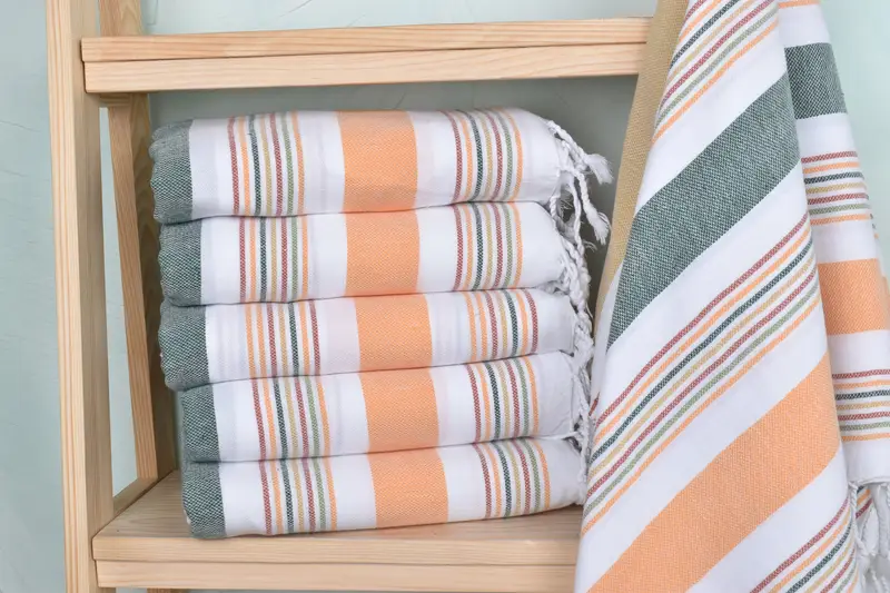 Bath Towel Striped Personalized Turkish Cotton Mustard-Khaki, 38x75 Inches