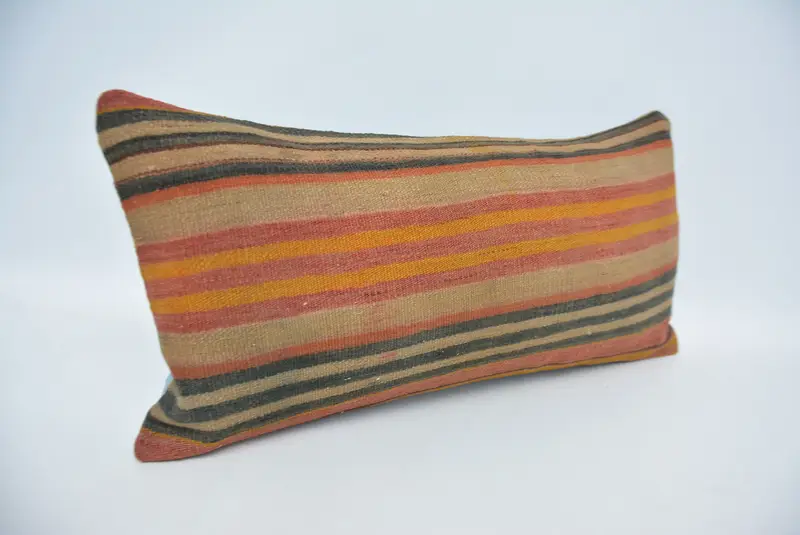 Orange & Beige Geometric Pillow, 12x24 Inches Decorative Pillow - 3