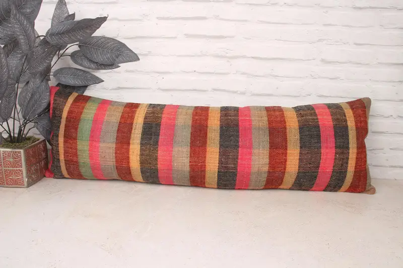 Kilim Cushion Sham, Colorful Cushion, Pillow, Ethnical Kilim Rug Pillow, 12x36 Green Cushion Case, Vintage Pillow, Outdoor Patio Cushion Case - 1