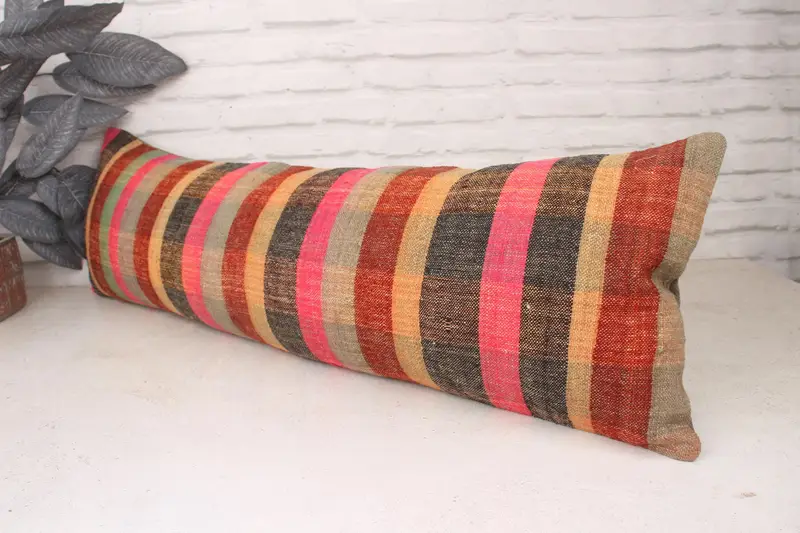 Kilim Cushion Sham, Colorful Cushion, Pillow, Ethnical Kilim Rug Pillow, 12x36 Green Cushion Case, Vintage Pillow, Outdoor Patio Cushion Case - 4