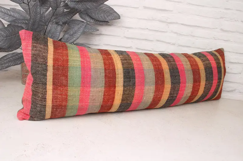 Kilim Cushion Sham, Colorful Cushion, Pillow, Ethnical Kilim Rug Pillow, 12x36 Green Cushion Case, Vintage Pillow, Outdoor Patio Cushion Case - 3