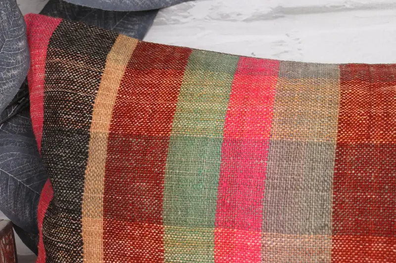 Kilim Cushion Sham, Colorful Cushion, Pillow, Ethnical Kilim Rug Pillow, 12x36 Green Cushion Case, Vintage Pillow, Outdoor Patio Cushion Case - 2