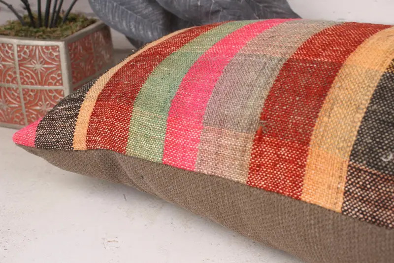 Kilim Cushion Sham, Colorful Cushion, Pillow, Ethnical Kilim Rug Pillow, 12x36 Green Cushion Case, Vintage Pillow, Outdoor Patio Cushion Case - 6