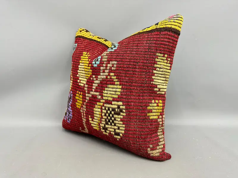 Throw Kilim Pillow, Ethnic Pillow Cover Cushion Case, Pillow for Couch, Ethnical Kilim Rug Pillow, 20x20 Red Cushion, Traditional Pillow, Cushion - 3