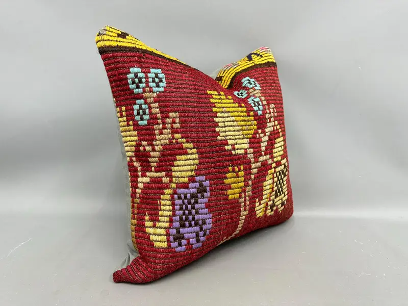 Throw Kilim Pillow, Ethnic Pillow Cover Cushion Case, Pillow for Couch, Ethnical Kilim Rug Pillow, 20x20 Red Cushion, Traditional Pillow, Cushion - 2