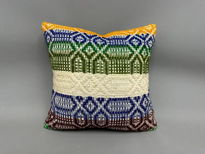Antique Pillows, Sofa Bolster Cushion Case, Vintage Pillow, Kilim Pillow, Pillow Case, Decorative Cushion, 18x18 Blue Cushion Cover - 4