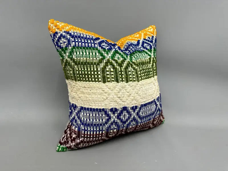 Antique Pillows, Sofa Bolster Cushion Case, Vintage Pillow, Kilim Pillow, Pillow Case, Decorative Cushion, 18x18 Blue Cushion Cover - 2
