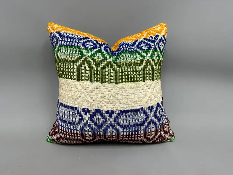 Antique Pillows, Sofa Bolster Cushion Case, Vintage Pillow, Kilim Pillow, Pillow Case, Decorative Cushion, 18x18 Blue Cushion Cover - 1