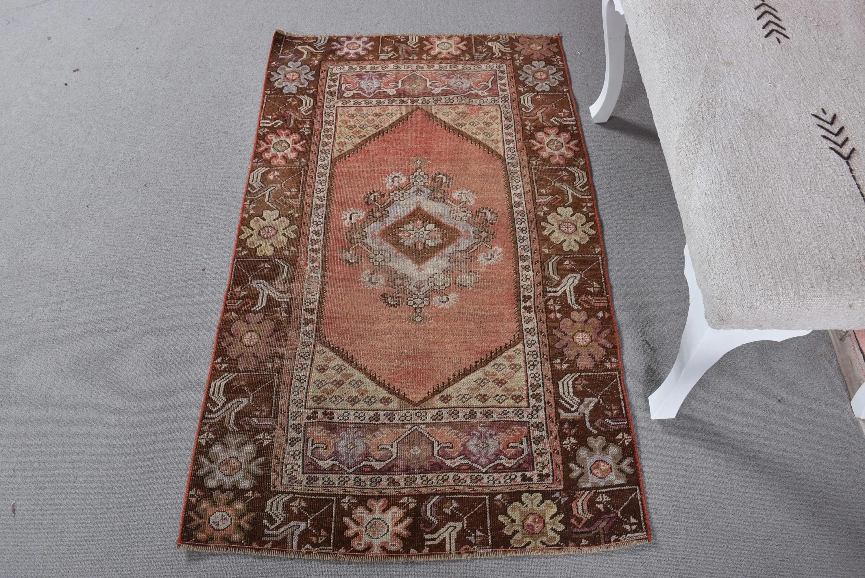 2.8x4.7 ft Turkish Vintage Rug, Small Rug, Brown Striped Rug - 1