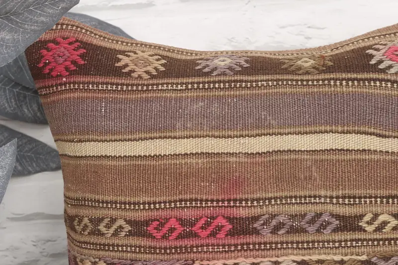 Bed Cushion, Kilim Pillow, Turkish Pillow, Turkish Kilim Pillow, Pillow Sham, Neutral Pillow Sham, 16x16 Brown Cushion Case - 2
