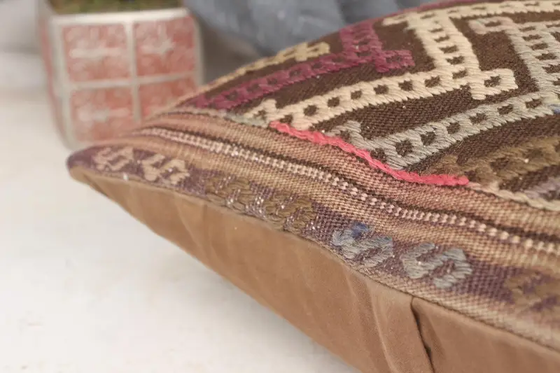 Bed Cushion, Kilim Pillow, Turkish Pillow, Turkish Kilim Pillow, Pillow Sham, Neutral Pillow Sham, 16x16 Brown Cushion Case - 7