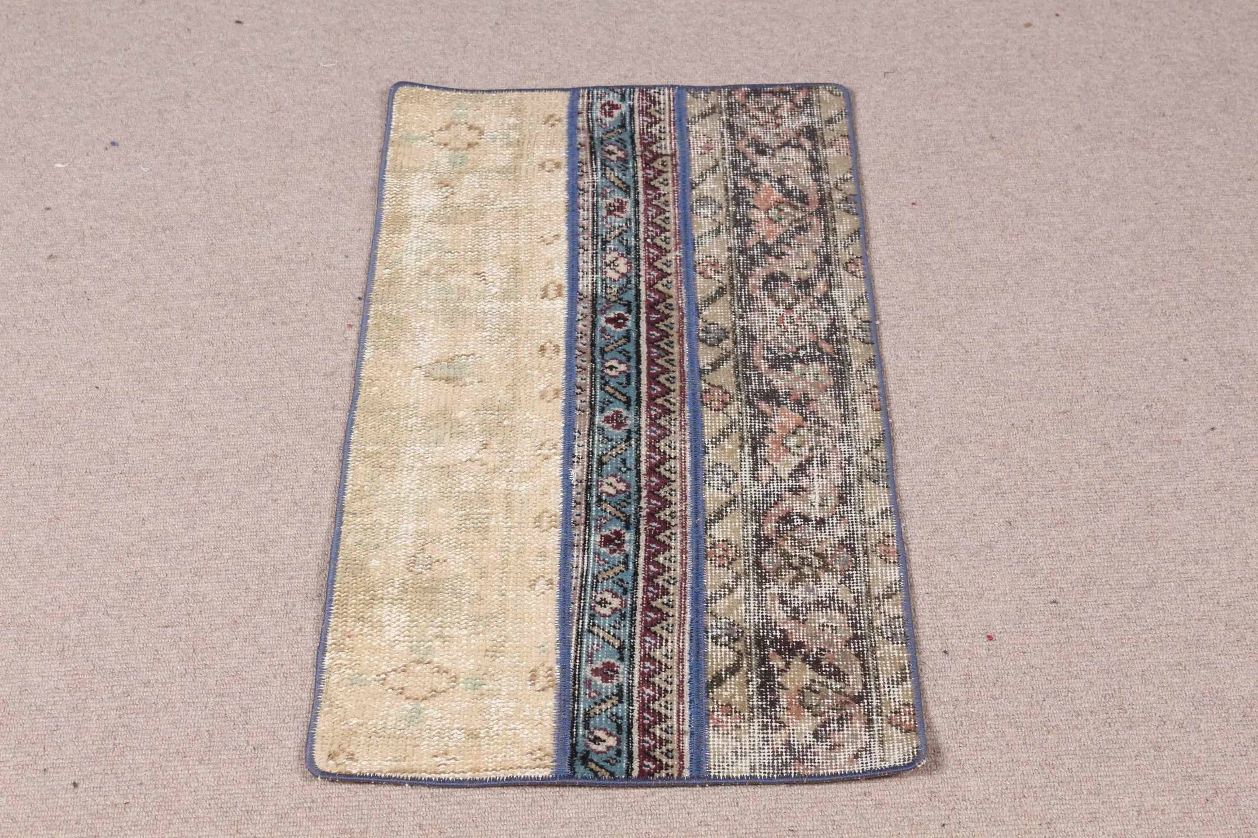 Vintage Turkish Rug 1.6x2.8 ft (48x86 cm), Blue Wool Rug - 1