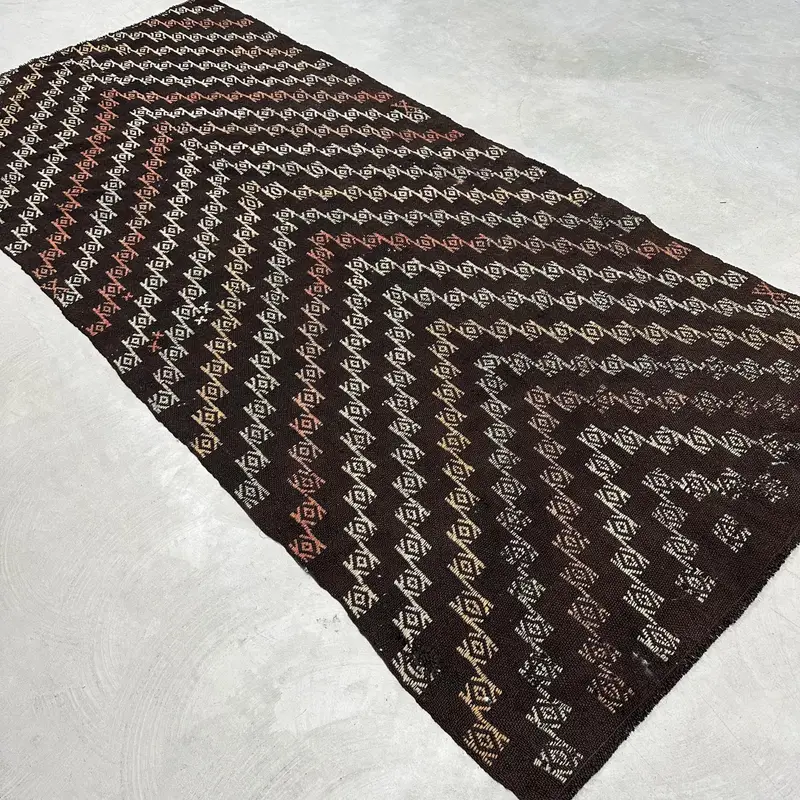 Turkish Vintage Large Rug 4.3x9.4 ft, Brown White Rug - 1