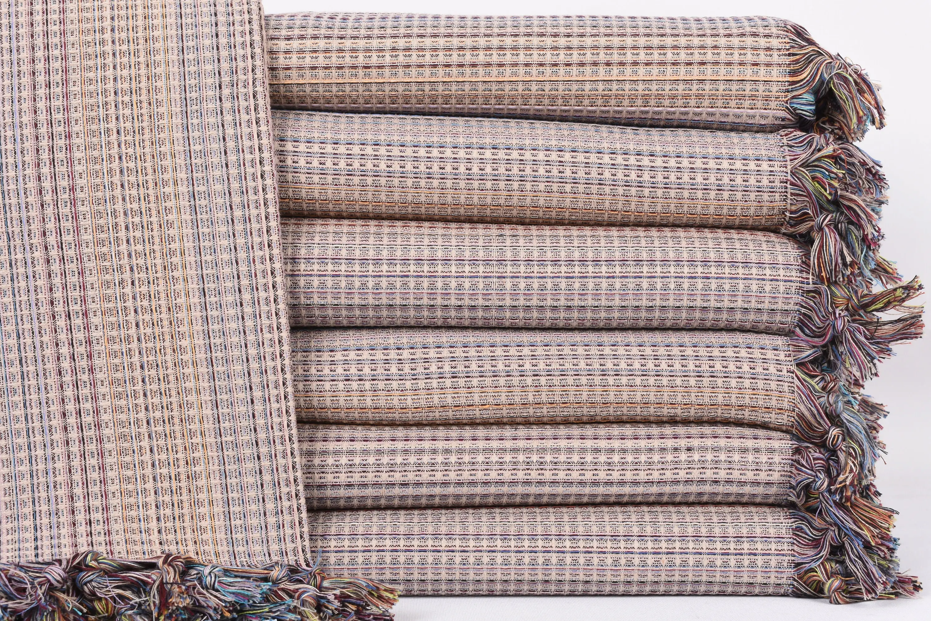 Turkish Towel Blanket, 91x87 Inches Light Beige Geometric, Organic Cotton - 1