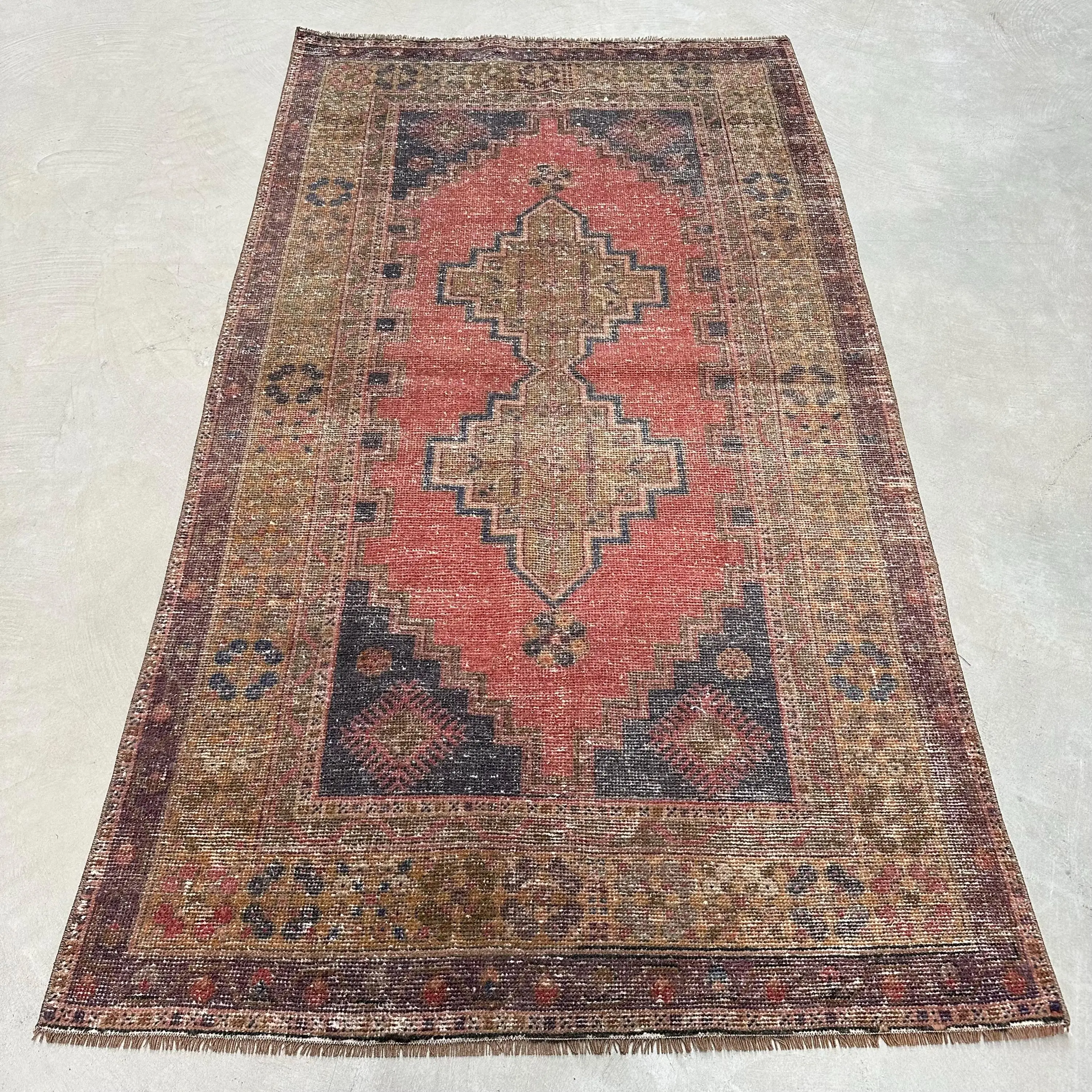 3.6x6.6 ft Halı, Vintage Türk Halısı, Kırmızı Kahverengi Oryantal Halı - 1
