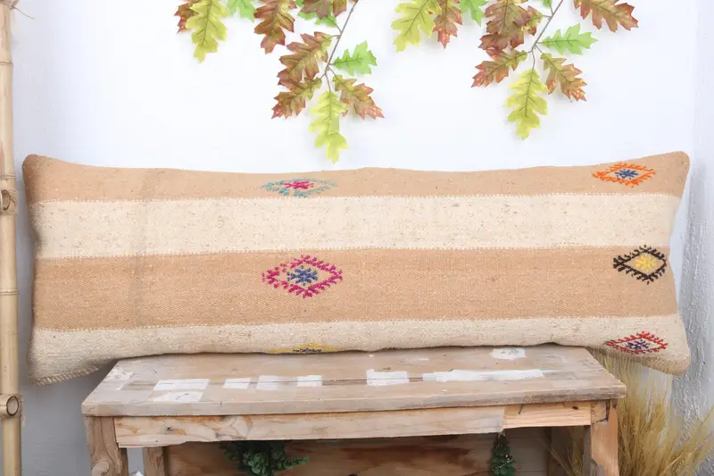 Cushion Case, 16x48 Beige Pillow Case, Bench Pillow Case, Vintage Kilim Throw Pillow, Turkish Bench Pillow Cover, Pillow for Sofa, Turkish Pillow - 2