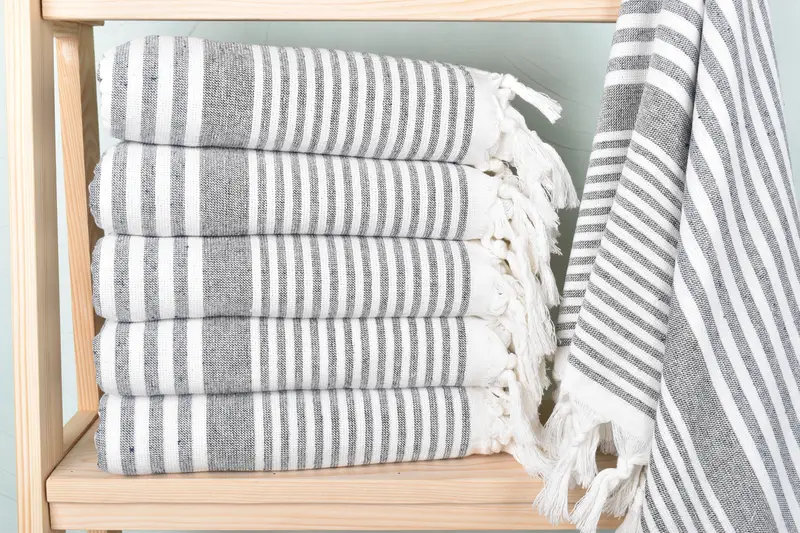 Turkish Bath Towel Monogram Navy Striped 38x67 Inches