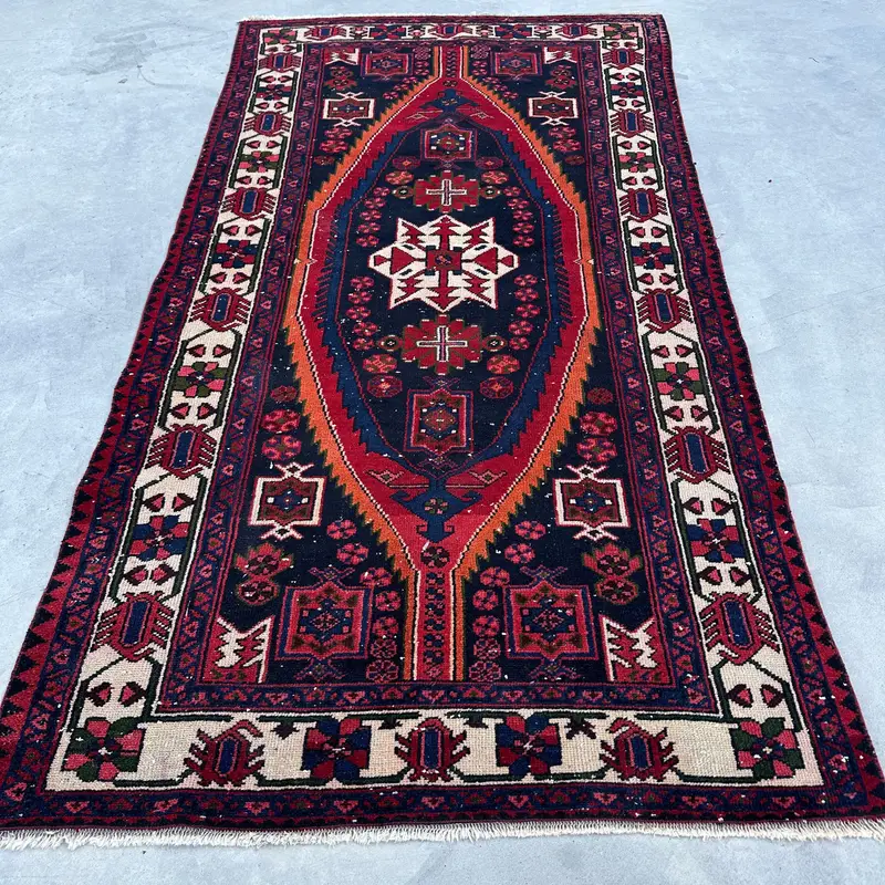4.1x7.5 ft Rug, Vintage Turkish Rug, Red Floral Wool Rug - 1