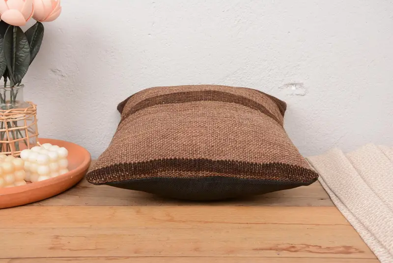 Hippie Throw Pillow Cover, Farmhouse Pillow Cover, 14x14 Brown Cushion Case, Pillow for Sofa, Cushion Cover, Vintage Kilim Pillow, Kilim Pillow - 5