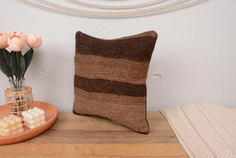 Hippie Throw Pillow Cover, Farmhouse Pillow Cover, 14x14 Brown Cushion Case, Pillow for Sofa, Cushion Cover, Vintage Kilim Pillow, Kilim Pillow - 4
