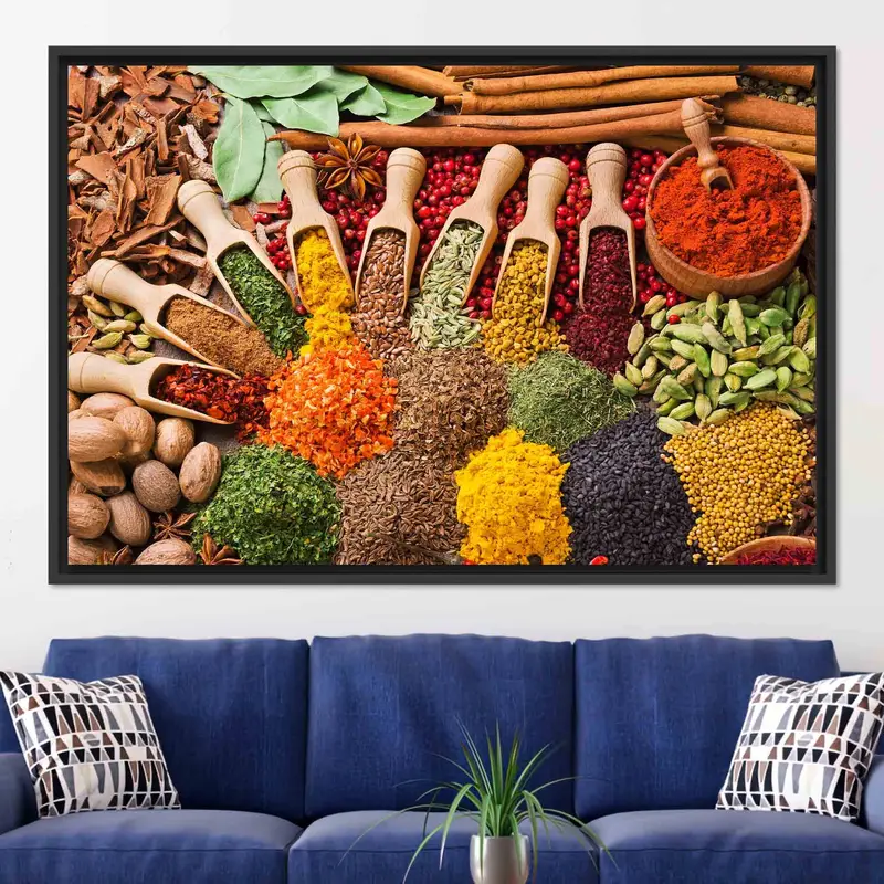Trendy Farmhouse Kitchen Canvas: Colorful Spices Printed Artwork
