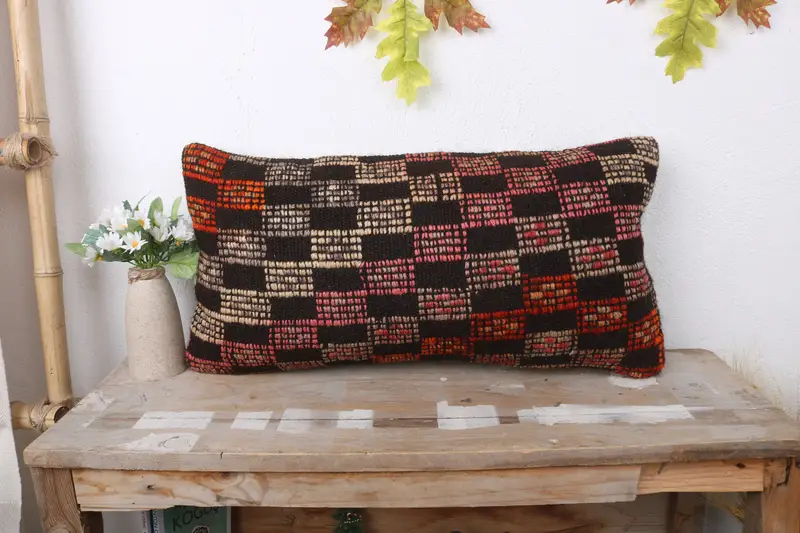 Kilim Pillow Cover, Handmade Kilim Cushion, Vintage Pillow, Luxury Cushion, Colorful Pillow Cover, 12x24 Brown Cushion, Cushion - 1