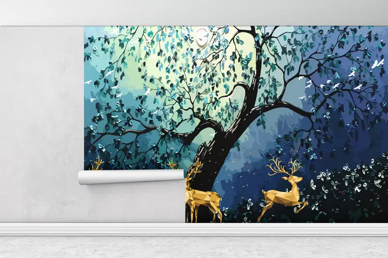 Luxury Wall Decor, Moon Wall Paper, Modern Wallpaper, Deers Wall Print, Deer Wall Poster, Animal Wall Print, Abstract Wall Poster, - 7