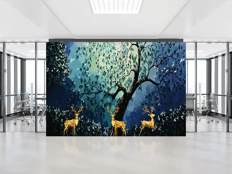 Luxury Wall Decor, Moon Wall Paper, Modern Wallpaper, Deers Wall Print, Deer Wall Poster, Animal Wall Print, Abstract Wall Poster, - 1