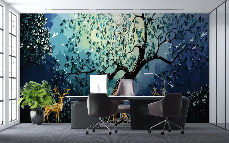 Luxury Wall Decor, Moon Wall Paper, Modern Wallpaper, Deers Wall Print, Deer Wall Poster, Animal Wall Print, Abstract Wall Poster, - 8