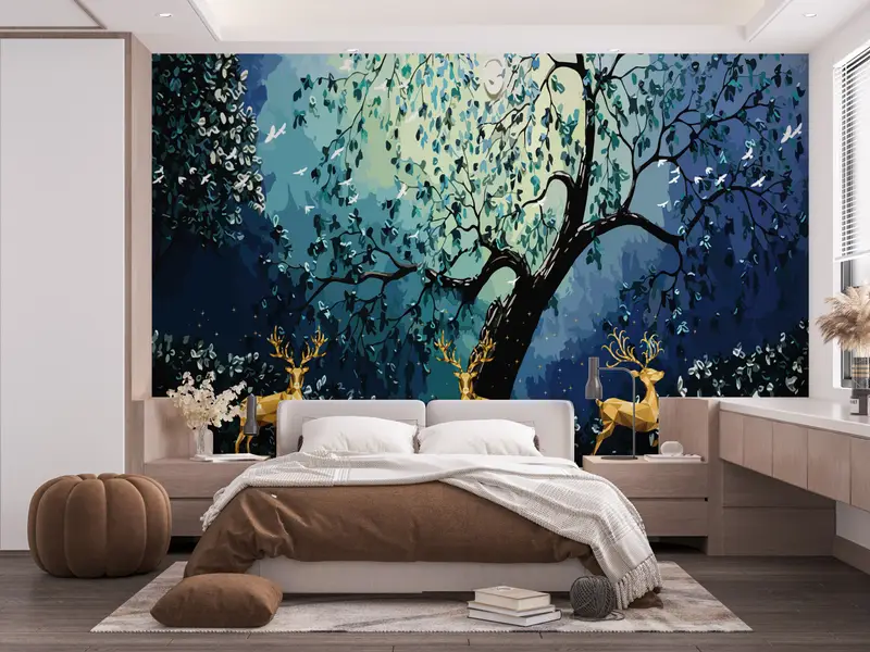 Luxury Wall Decor, Moon Wall Paper, Modern Wallpaper, Deers Wall Print, Deer Wall Poster, Animal Wall Print, Abstract Wall Poster, - 2